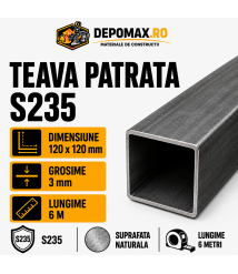 Teava patrata 120 x 120 x 3 mm, 6 metri